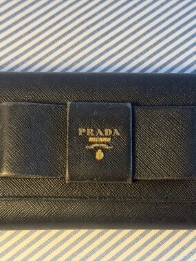 Prada Black Saffiano Leather Continental Men's Wallet with Bow Detail